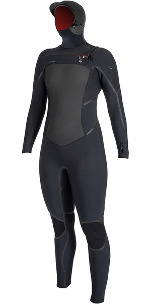 2025 O'Neill Womens Psycho Tech 6/4mm Chest Zip Hooded Wetsuit 5548 - Black